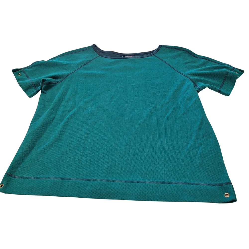 Catalina Teal Waffle Knit Raglan Short Sleeve Top L Grommet Detail CA612492